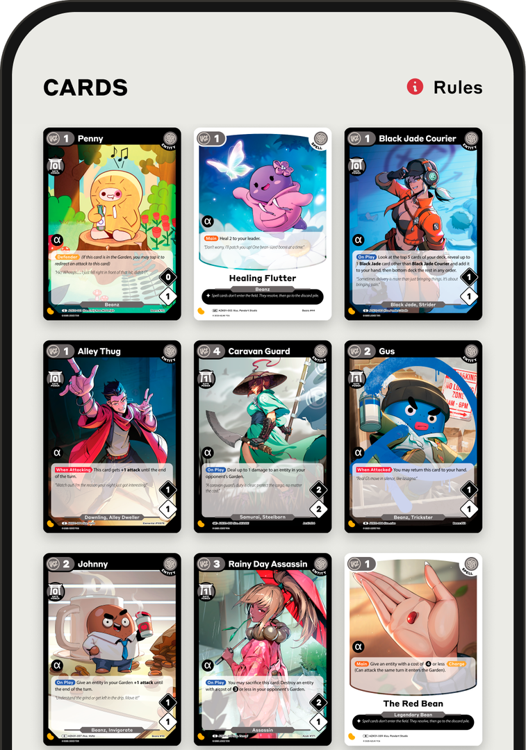 Azuki TCG card gallery app screen